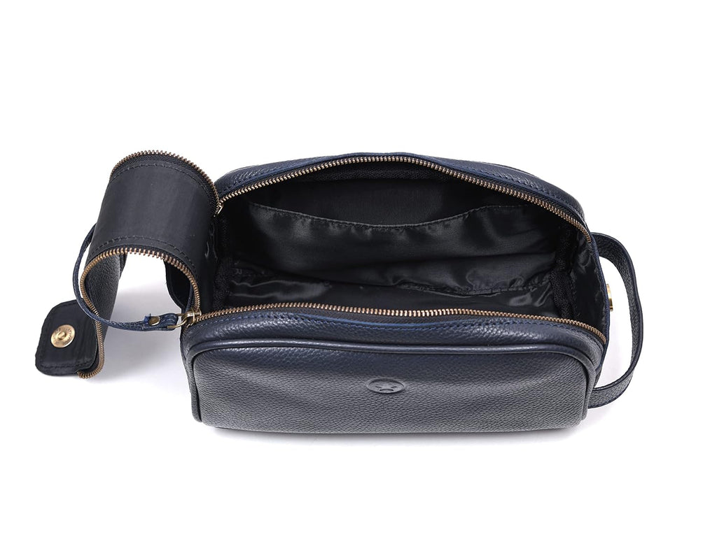 10" Premium Leather Toiletry Travel Pouch With Waterproof Lining | King-Size Handcrafted Vintage Dopp - Kit Gift for Father's Day By Aaron Leather Goods