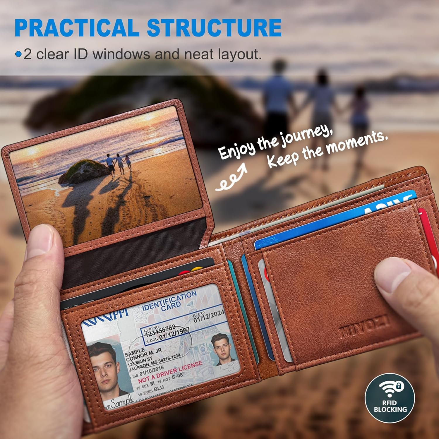 Airtag Wallet for Men,with Cash Pocket 2 ID Window 13 Cards,Slim Leather Wallet Front Pocket Card Holder RFID Blocking with Gift Box