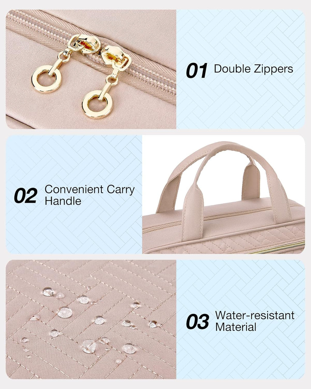 BAGSMART Travel Toiletry Bag Hanging Travel Makeup Organizer Cosmetic Bag Makeup Bag for Full Sized Toiletries, Basic-Pink