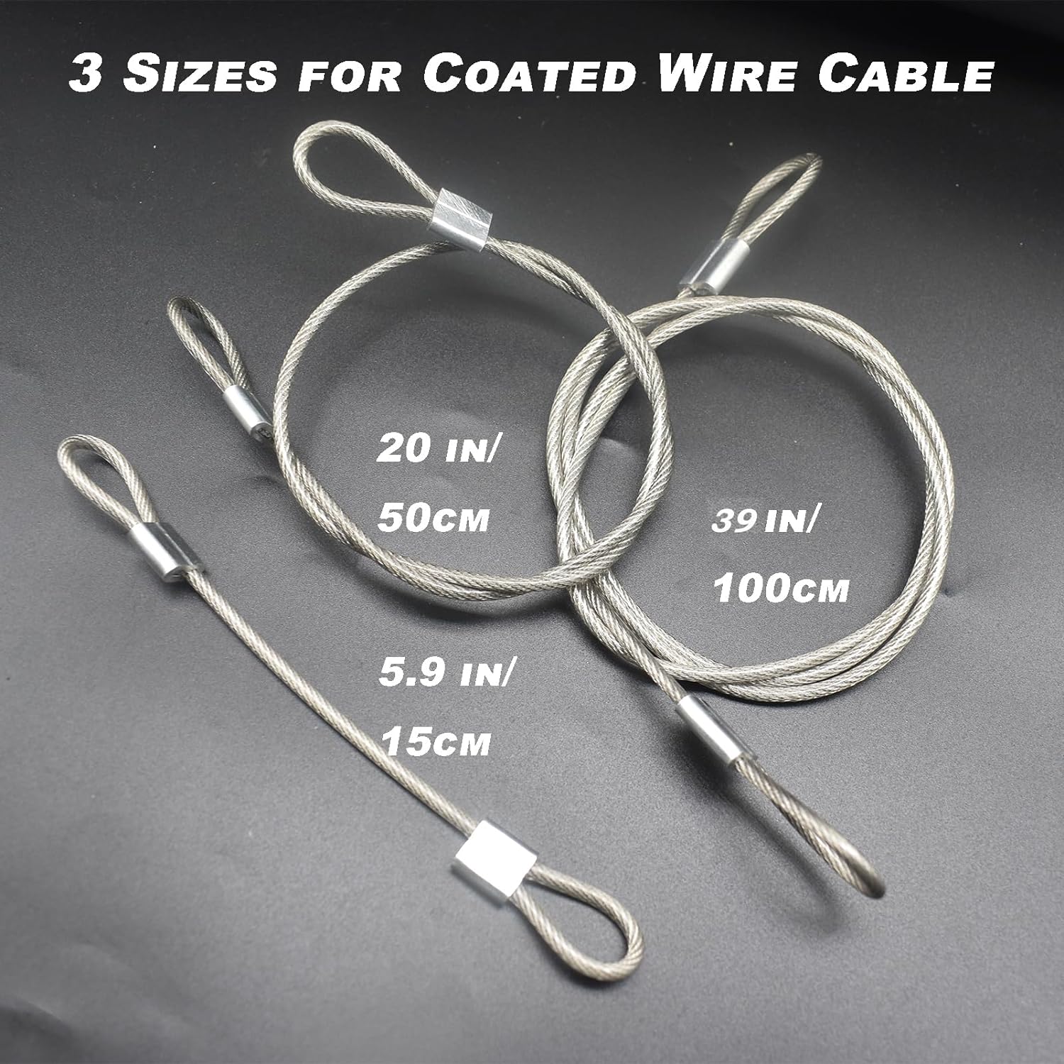 10 pcs 20 inch (50cm) 3mm Thickness Stainless Steel Wire Cable with Loops Vinyl Cover Coated Short Rope Lanyard Lock Safety Tether Chains, Clear