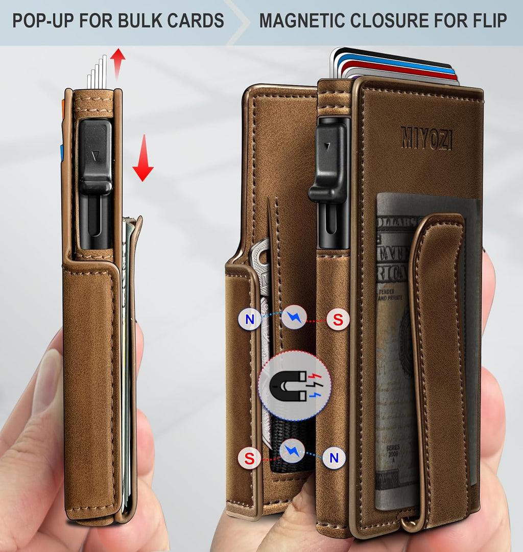 Men Wallet,with Money Clip Coins Pocket ID Window,Slim Front Pocket RFID Blocking Pop-up Card Holder 3.9"x 2.7", Gift Boxed