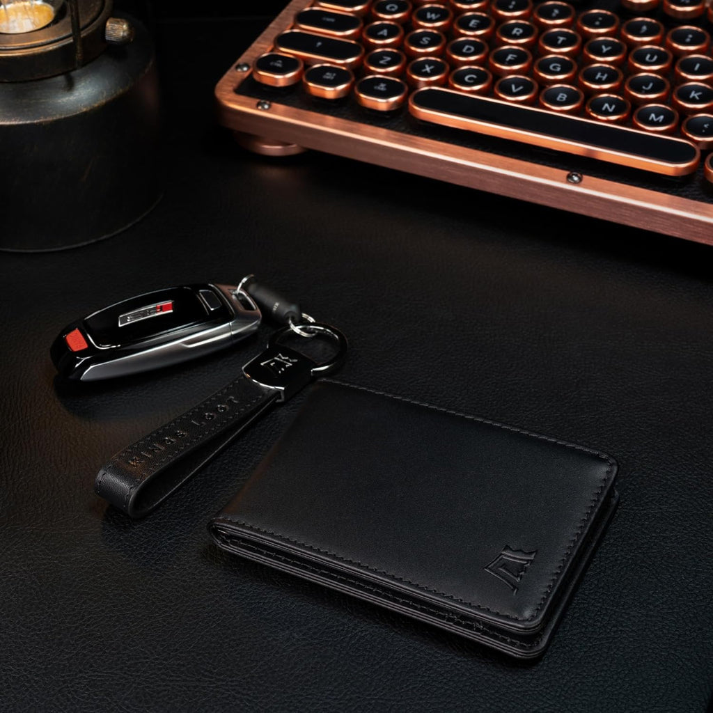 Kings Loot Wallet for Men | Customized Minimalist Slim RFID Blocking Leather Design with Cash Pocket & Card Pull Strap | Holds 1-15 Cards | Stylish & Durable Wallets