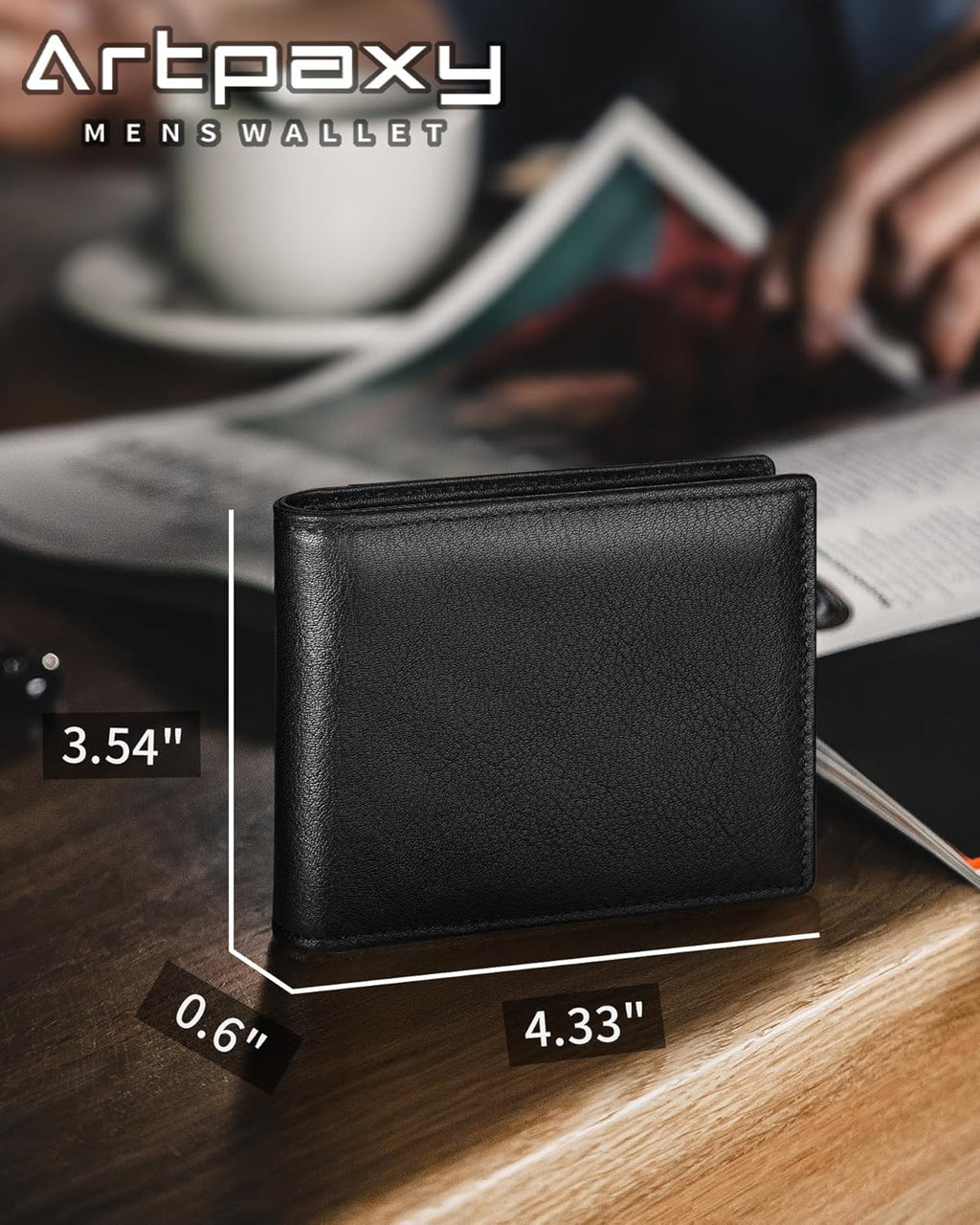 Mens Wallet Genuine Leather Bifold RFID Blocking Wallet for Men with 1 ID Window 13 Card Holders 2 cash pockets 1 Gift Box