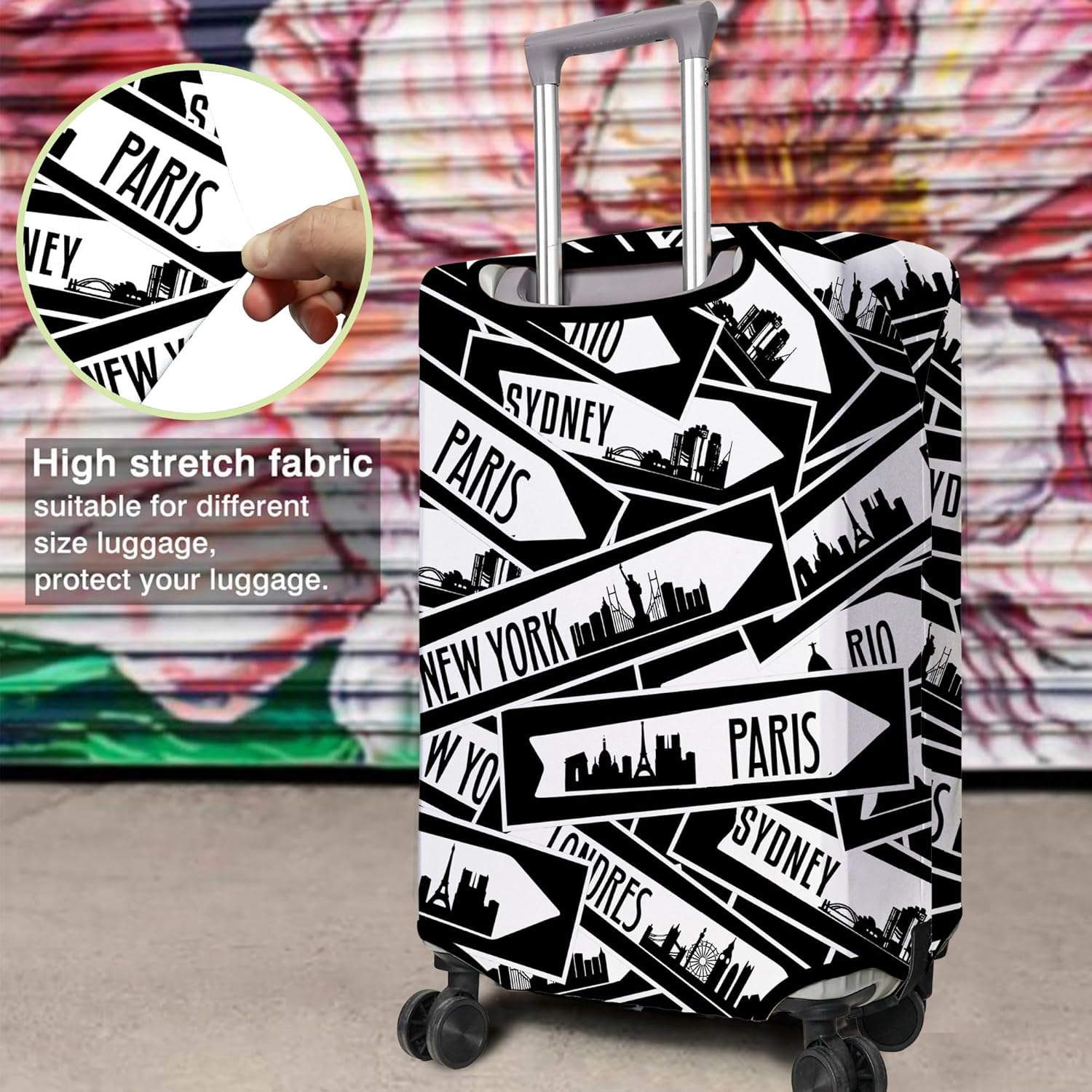 Travel Luggage Cover Suitcase Protector Fits 18-32 Inch Wheel Covers PatternedTravel Related Items Flower Luggage Protector Elastic L