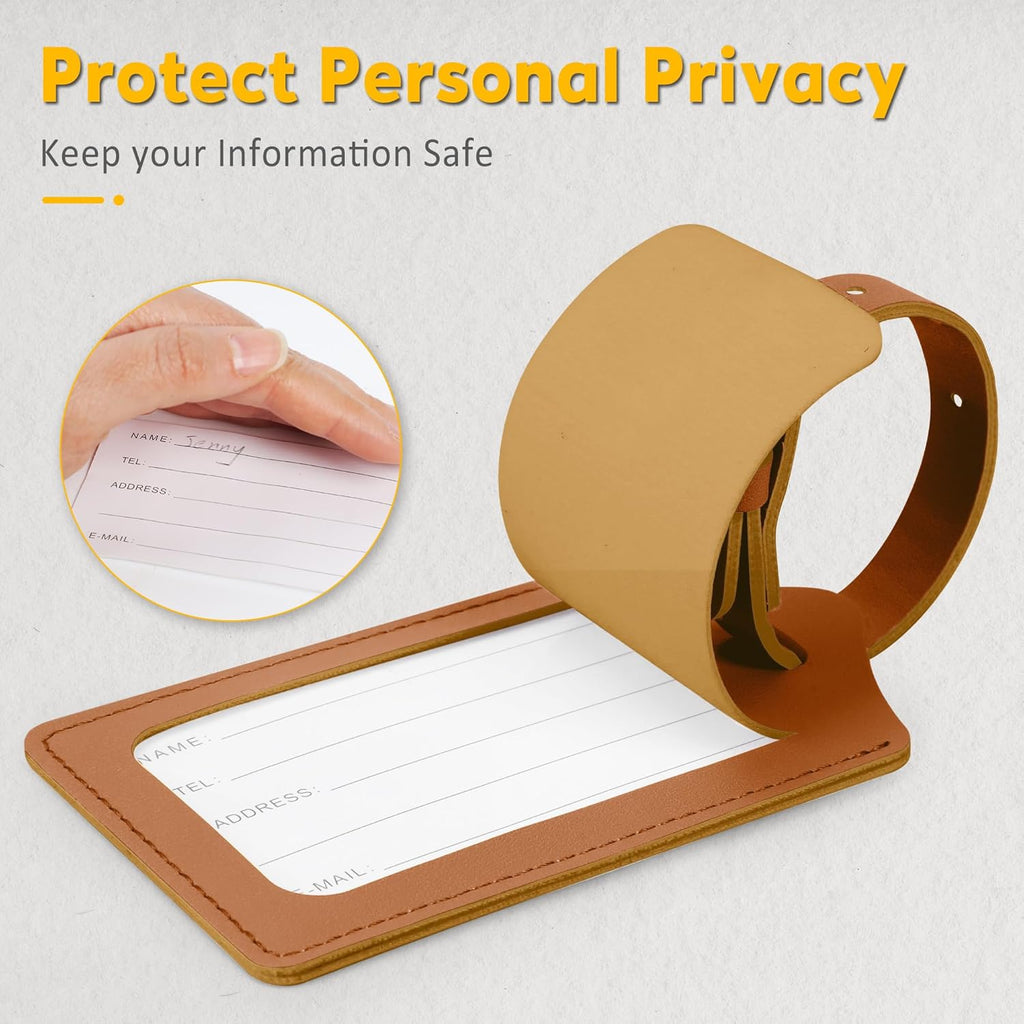 Travelambo Luggage Tags for Suitcases PU Leather Travel Tags Bag Tags Privacy Protection Travel Essentials