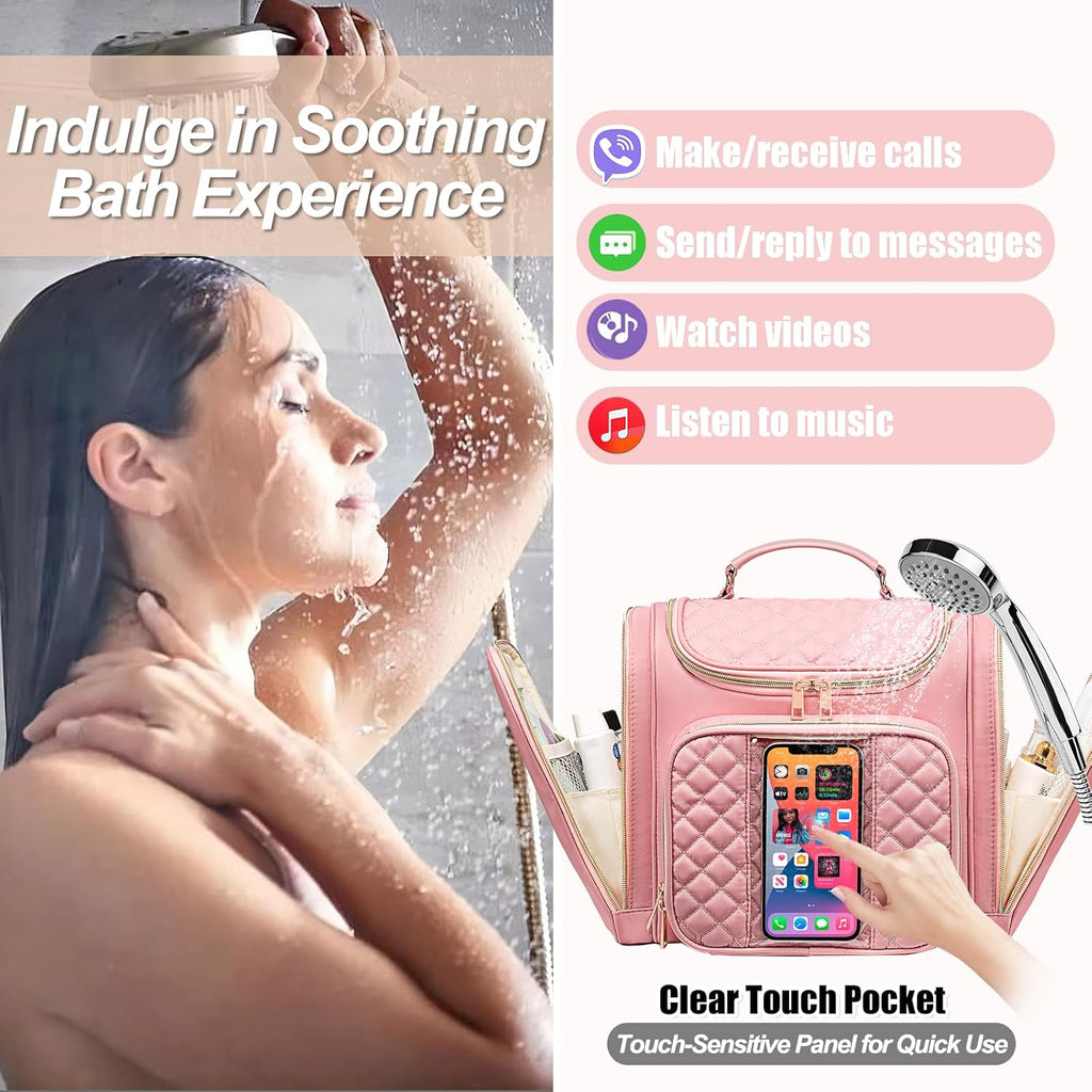 Travel Toiletry Bag for Women, Hanging Toiletry Bag, Bathroom Bag Portable Shower Caddy for College Dorm Travel Shower Bag for Women Water-Resistant Cosmetic Makeup Bag (Pink)