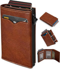 Wallet for Men,with Cash Pocket 2 ID Window 9-13 Cards,Metal Case Smart Slim Pop Up Credit Card Holder Flip with Magnetic Closure RFID Blocking Trifold wallet with Gift Box