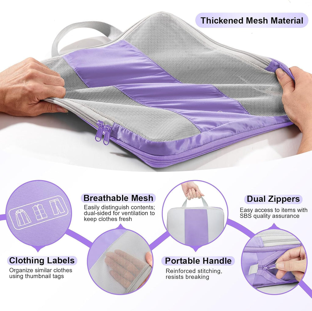 10 Set Compression Packing Cubes for Travel Essentials,Compressible Expandable Packing Cubes for Suitcase,OlarHike Luggage Organizer Bags for Travel,Handy Helper for Organizing Clothes(Light Purple)