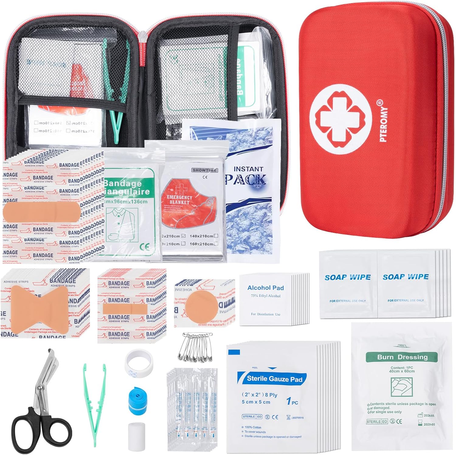 PTEROMY 300 Piece First Aid Kit, Portable Small Emergency Kits Compact 1st Aid Kit with Hard Storage Case for Car, Travel, Home, Camping, Outdoor, Hiking