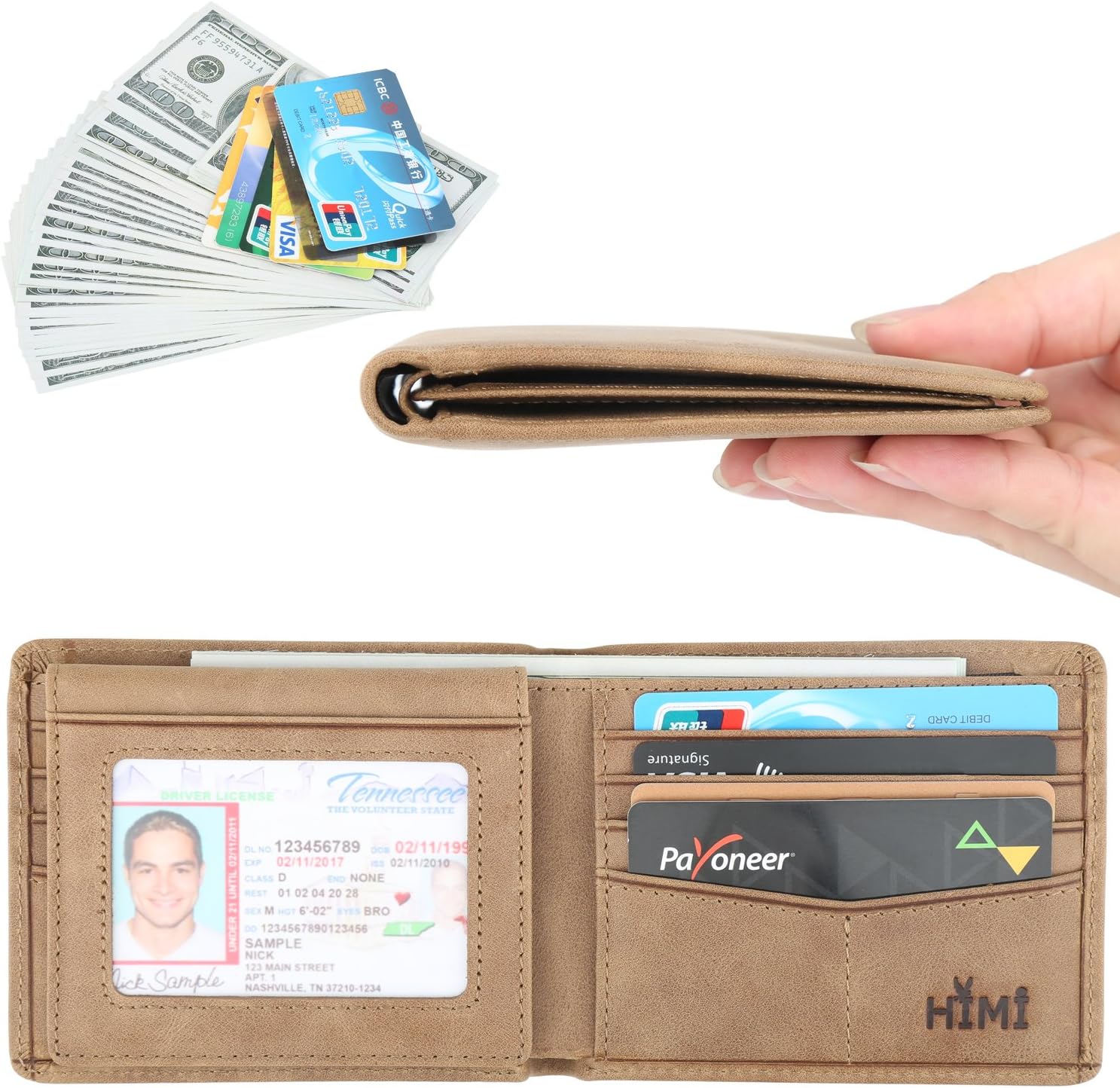 Wallet for Men-Genuine Leather RFID Blocking Bifold Stylish Wallet With 2 ID Window