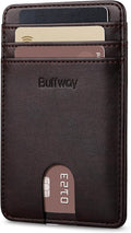 Buffway Mens Slim Wallet, Minimalist Thin Front Pocket Leather Credit Card Holder with RFID Blocking for Work Travel
