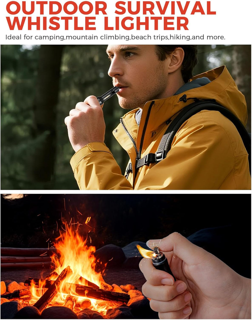 3-in-1 Fire Starter Survival Tool -Titanium Emergency Whistle, Kerosene Lighter & Mini Pill Holder, IPX8 Water-Resistant, Dust-Resistant, Compact for Hiking, Camping, Rescue(Fuel not Included)