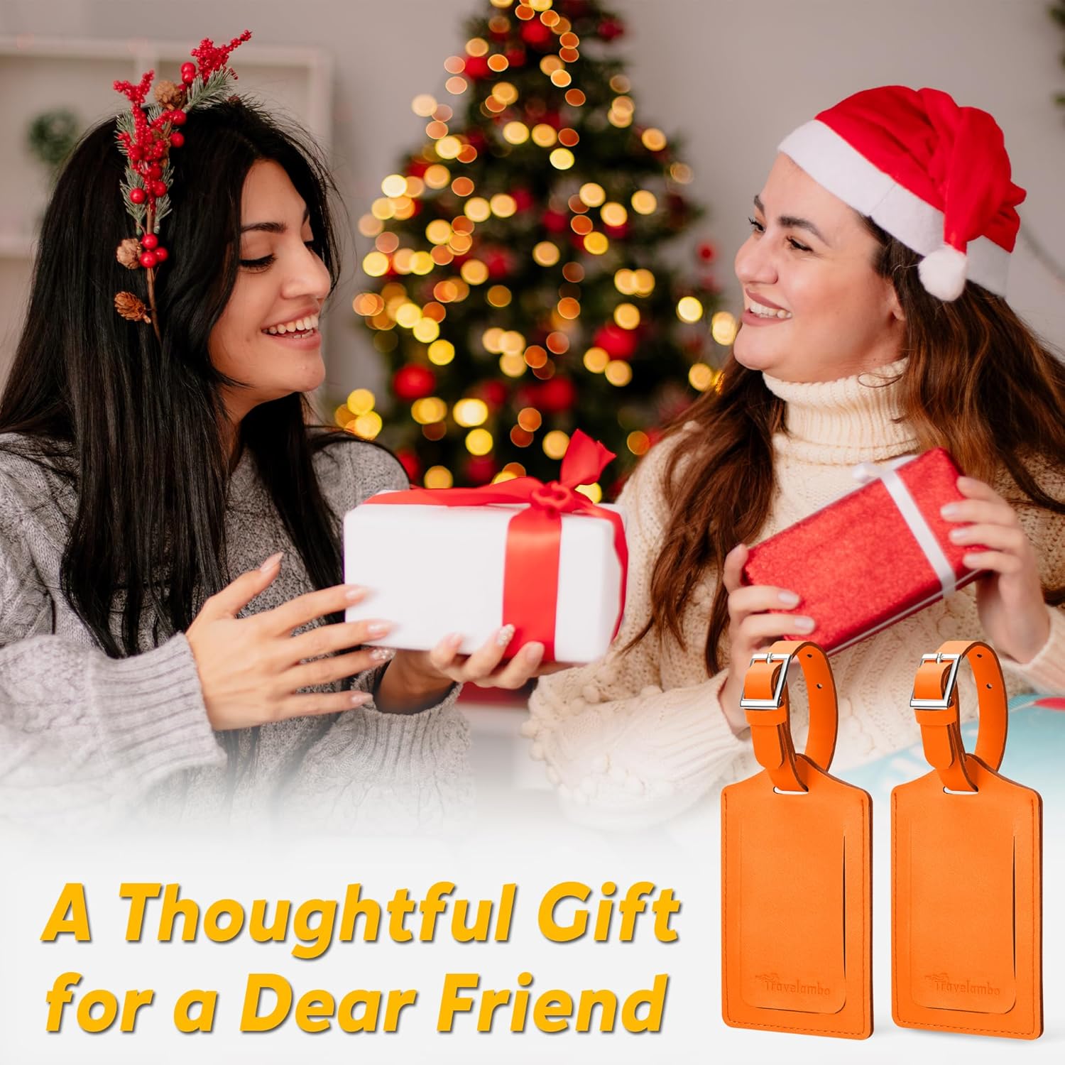 Travelambo Luggage Tags for Suitcases PU Leather Travel Tags Bag Tags Privacy Protection Travel Essentials