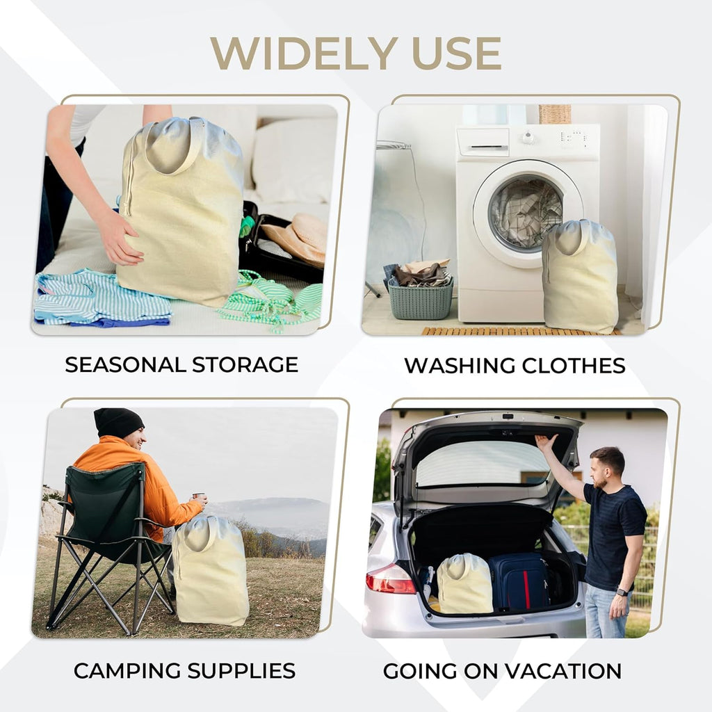 SET of 2-100% Cotton Laundry Bags Extra Large Heavy Duty, Canvas Laundry Bag with 2 Handles and Drawstring, College Laundry Bag, Washable, made in USA.