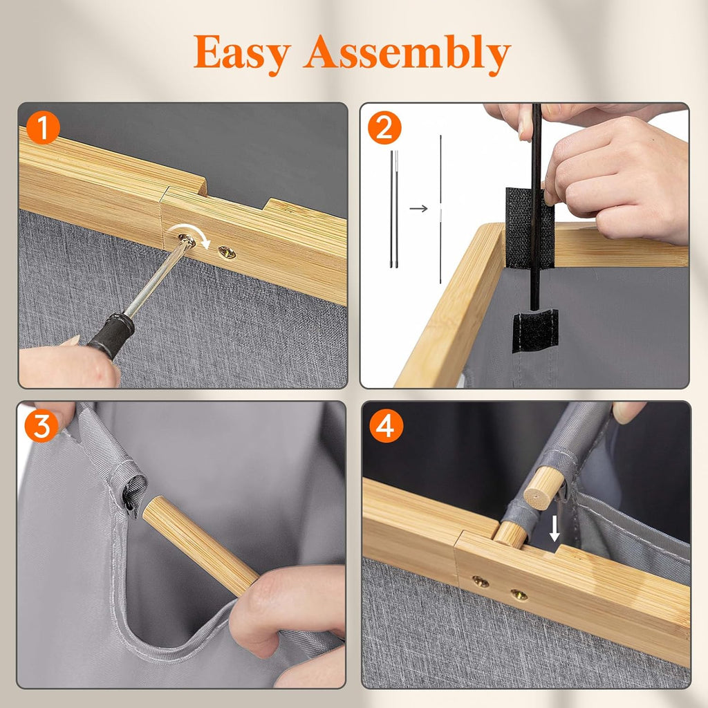 Lifewit 160L Double Laundry Hamper with Lid, Extra Large Bamboo Laundry Basket Dirty Clothes Hamper, 2 Section Laundry Bin Organizer for Laundry Room Bedroom with 2 Removable Liners & Bags, Gray