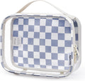 Narwey TSA Approved Clear Toiletry Bag for Travel, Waterproof PVC Clear Makeup Bags Portable Compact Cosmetic Bag Make Up Organizer Airport Airline Quart Size Compliant Bag (Grayish Blue Checkerboard)
