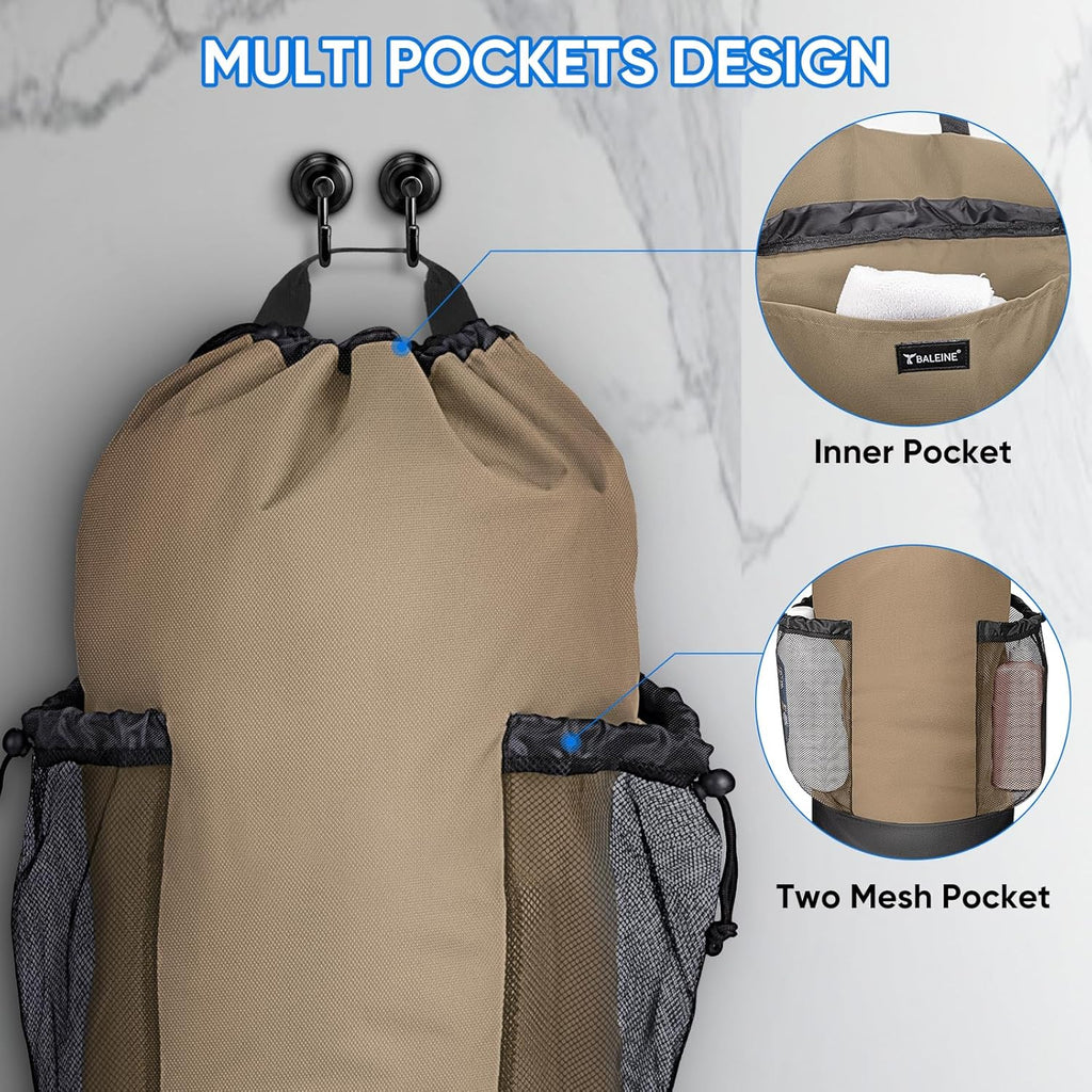 BALEINE 150L Laundry Bag Backpack, 900D Oxford Fabric Large Travel Laundry Bags with Shoulder Straps and 2 Mesh Pockets for College Dorm, Apartment, Laundromat (Khaki, 150L)