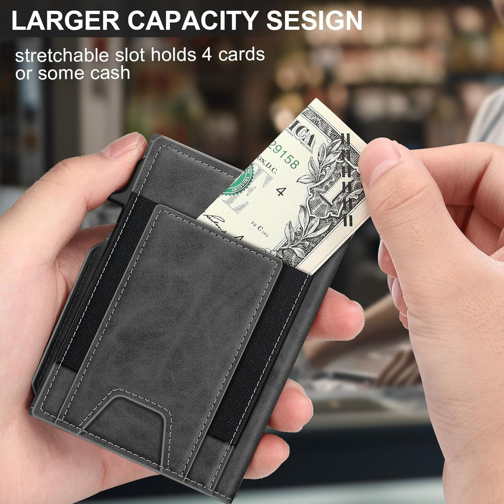 Wallet for Men Wallet with Slim Pop Up Card Holder 9-13 Cards, Bifold Minimalist Smart Wallet RFID Blocking Credit Card Holder with ID Window & Stretchable Cash Slot Compact Metal Aluminum Card Case