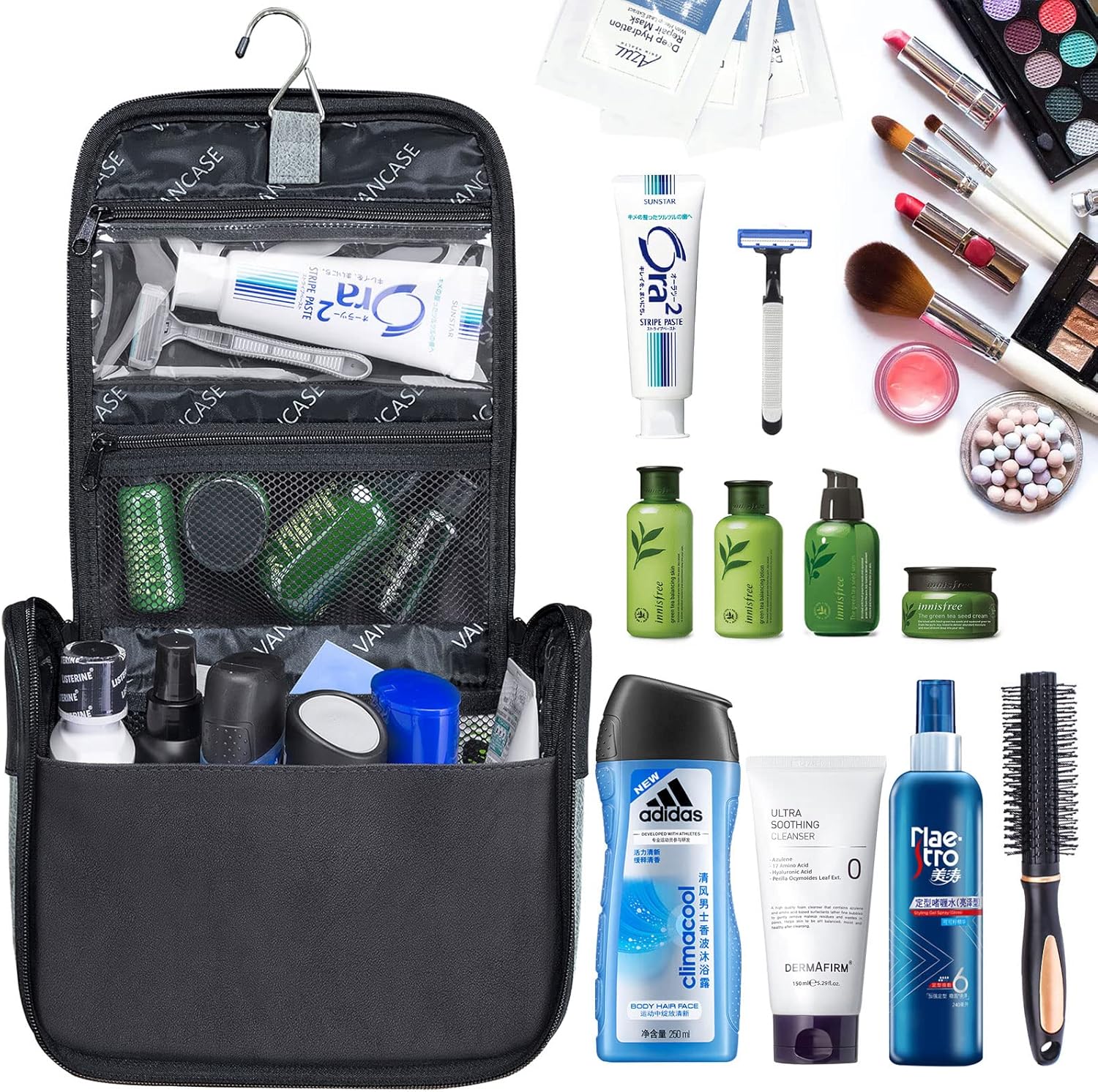 Hanging Toiletry Bag for Men VANCASE Vintage Leather Shaving Dopp Kit Medium Waterproof Travel Bathroom Bags Portable Shower Organizer