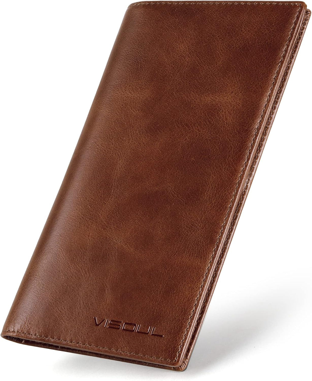 VISOUL Mens Checkbook Leather Wallets Long Bifold Wallets for Men Suit Wallet with 3 Cash Compartments 12 Credit Card Slots (Brown)