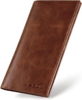VISOUL Mens Checkbook Leather Wallets Long Bifold Wallets for Men Suit Wallet with 3 Cash Compartments 12 Credit Card Slots (Brown)