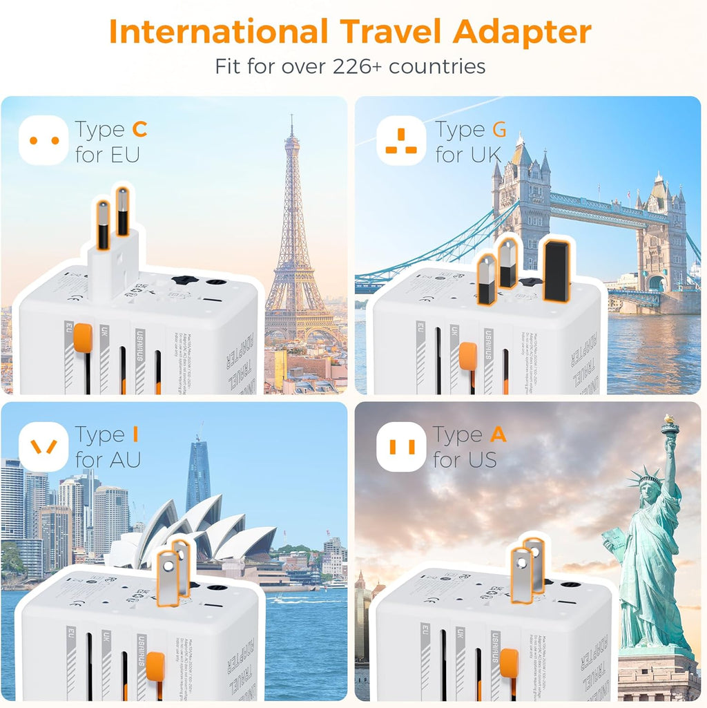 TESSAN Universal Travel Adapter 35W, International Plug Adaptor with 3 USB C and 2 USB A Charging Ports, Worldwide Power Outlet for US to European EU UK AUS Ireland(Type C/G/A/I)