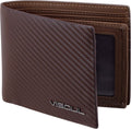VISOUL Mens Carbon Fiber Leather Bifold Wallet with 2 ID Windows, RFID Blocking Stylish Wallet for Men with 2 Cash Compartments (Brown+Brown)