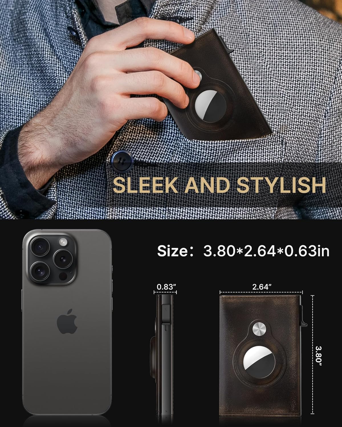 typecase Mens Wallet Card Holder for AirTag: Leather Smart Wallet for Men Compatible with Apple Air Tag, RFID Blocking, Slim, Minimalist - 9-14 Card Capacity | ID Window | Cash Slot (Burnished Black)