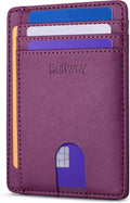 Buffway Slim Minimalist Front Pocket RFID Blocking Leather Wallets for Men and Women - Cross Purple