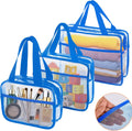 XEWEA Clear Travel Toiletry Bags, 3 Pack TSA Approved Transparent Makeup Bag for Men Women, Large Waterproof PVC Quart Organizer with Zipper for Toiletries Airline Essentials,Toy Storage Pouch Blue