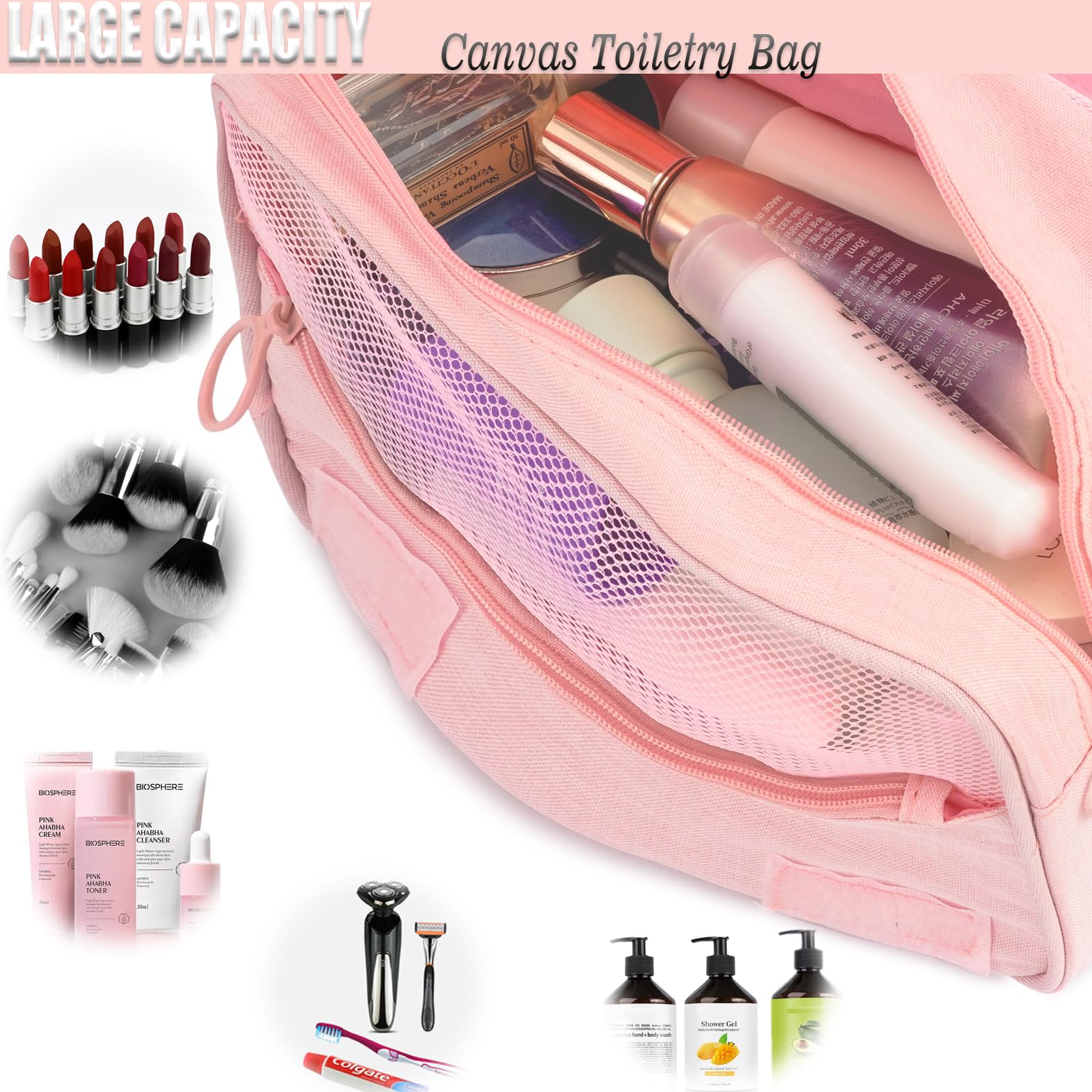 L&FY Multifunction Portable Travel Toiletry Bag Cosmetic Makeup Pouch Toiletry Case Wash Organizer (Pink)