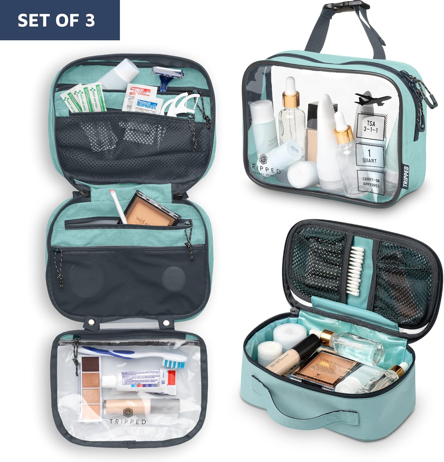 Toiletry Bag Kit Set: Hanging Travel Toiletry Bag + 311 TSA Cosmetic Liquid Bag + Ultralight Accessory Organizer Pouch