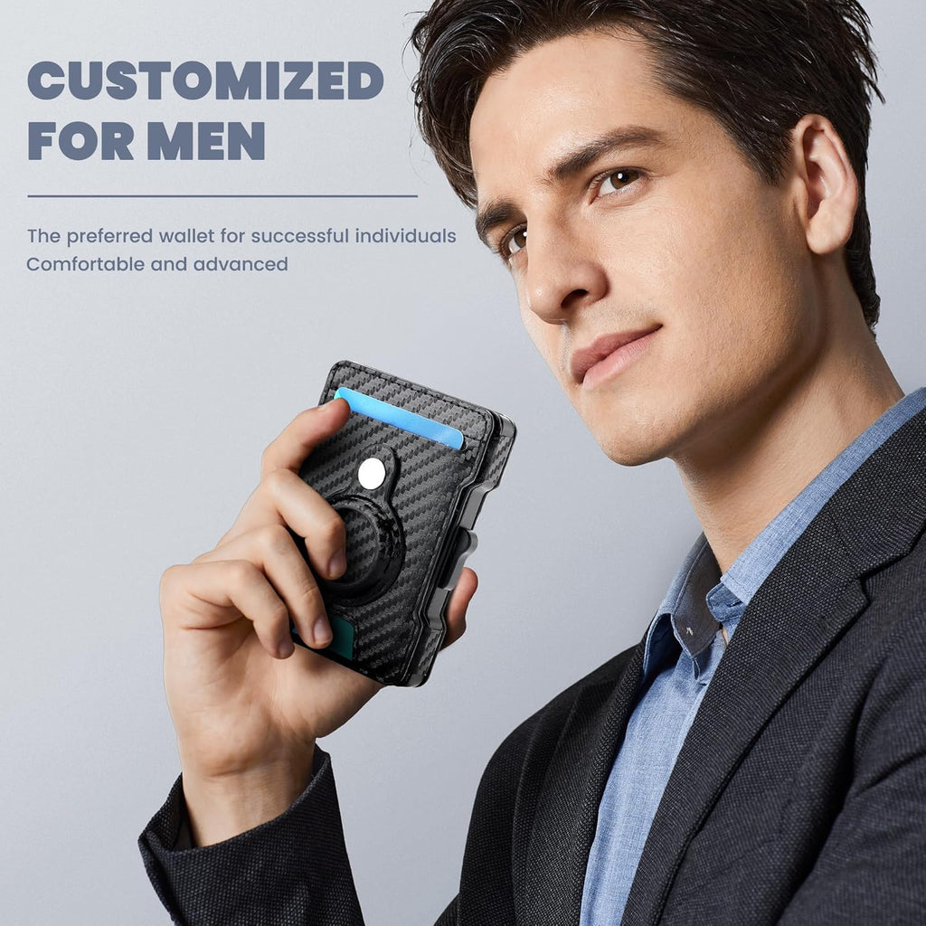 AirTag Wallet for Men, RFID Blocking Slim Mens Wallet with Money Clip, Minimalist Credit Card Holder for Apple Air Tag, Pop Up Card,9-11Cards Capacity | ID Window | Cash Slot | Gift Box（Black）