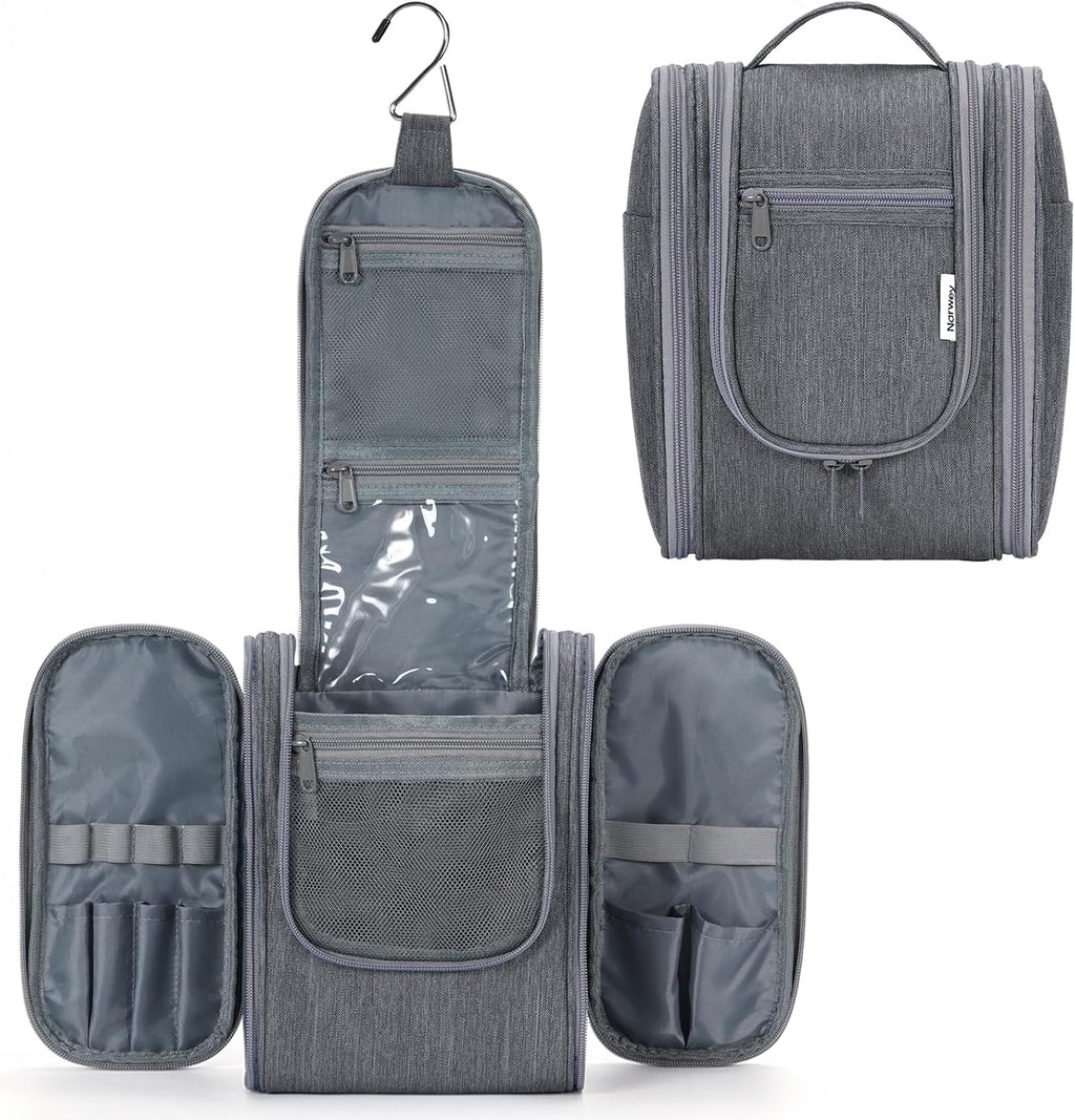 Narwey Small Hanging Toiletry Bag Women Travel Makeup Bag Organizer Toiletries Bag for Travel Size Essentials Accessories Cosmetics (Medium, Grey)