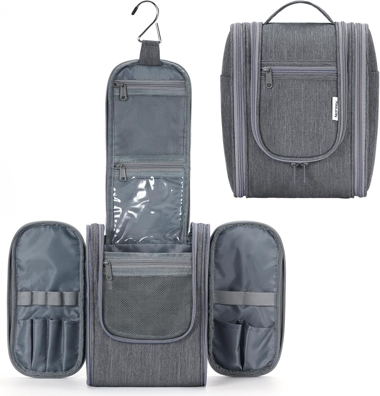 Narwey Small Hanging Toiletry Bag Women Travel Makeup Bag Organizer Toiletries Bag for Travel Size Essentials Accessories Cosmetics (Medium, Grey)