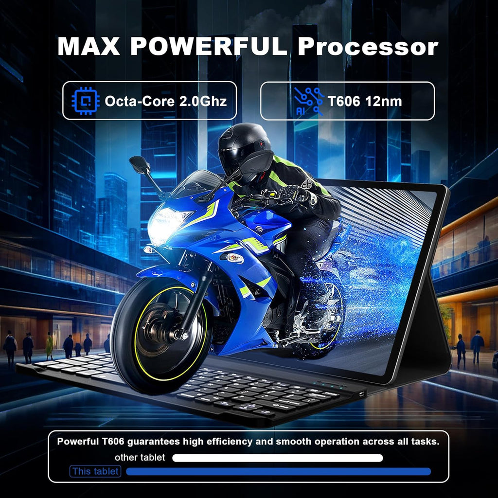Android 14 Tablet with Keyboard，16GB RAM 128GB ROM 1TB Expand, 8000mAh Battery, 10.1 Inch Tablet with 13MP+8MP Camera/Bluetooth/GPS/WiFi/HD Display (Dark Gray)
