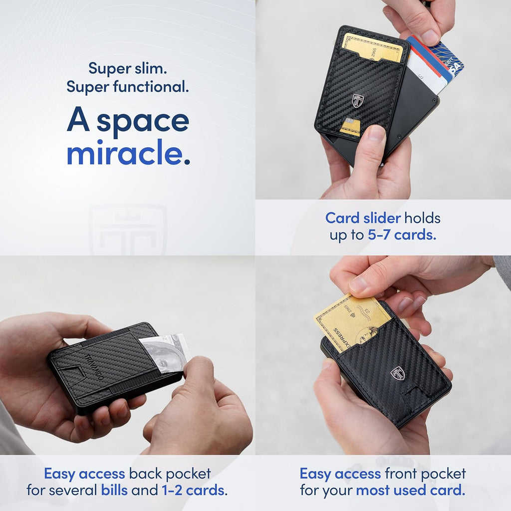 TRAVANDO Swype Slim Wallet for Men Metal RFID Blocking Mens Wallet Card Case (Carbon)