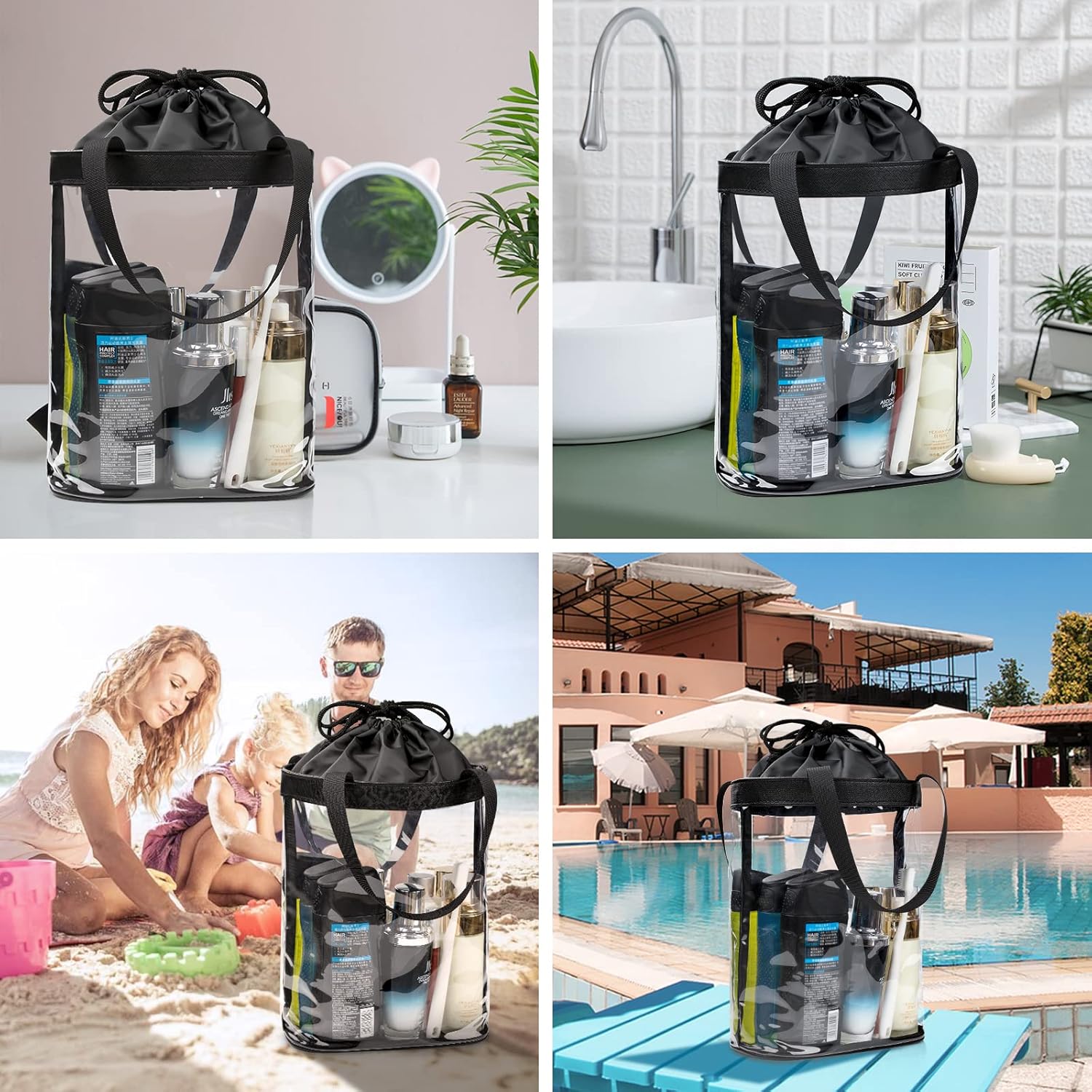 Clear Makeup Bags, TSA Approved Toiletry Bag for Traveling, Clear Travel Bag for Toiletries, Waterproof Transparent Cosmetics Bag Organizer for Women Men, Carry on Airport Airline Compliant Bag (2PCS)