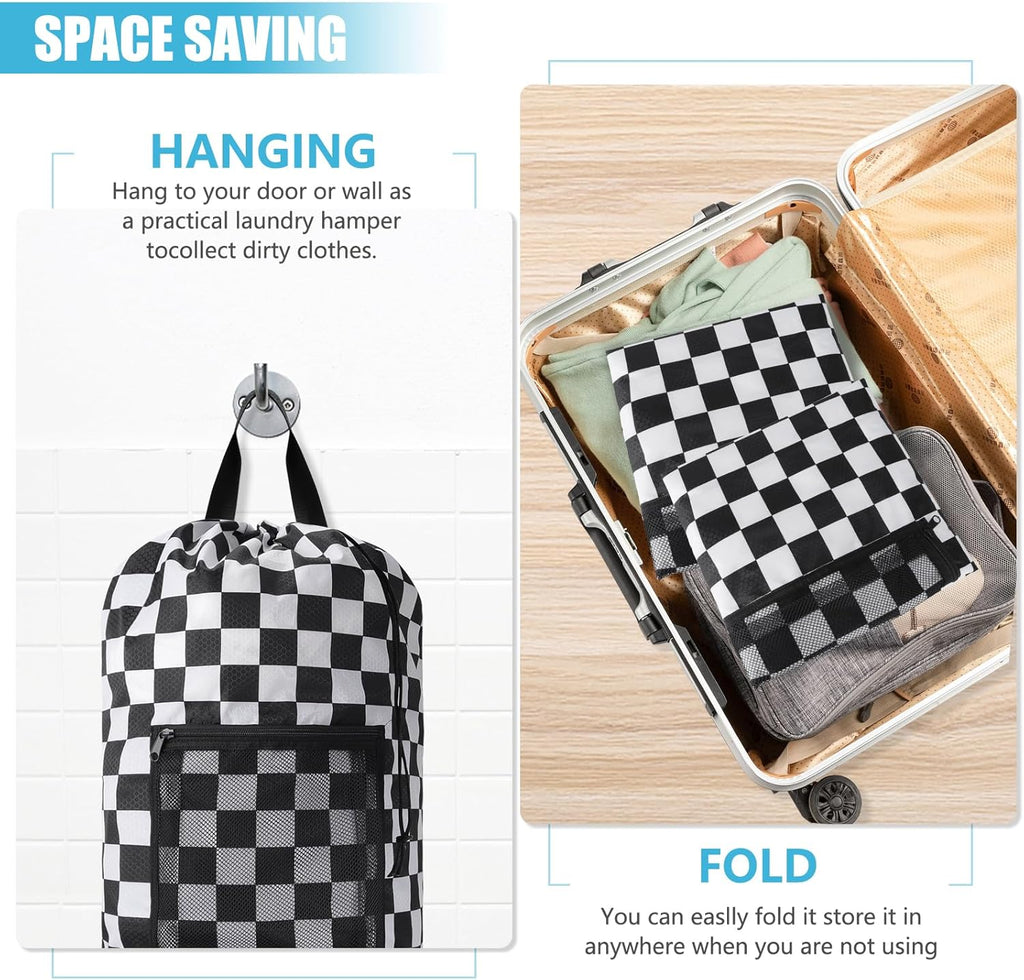 Positive Square Travel Laundry Bag Backpack, Portable with Adjustable Straps, Drawstring Closure & Mesh Pocket - Perfect for College, Apartment & Camping