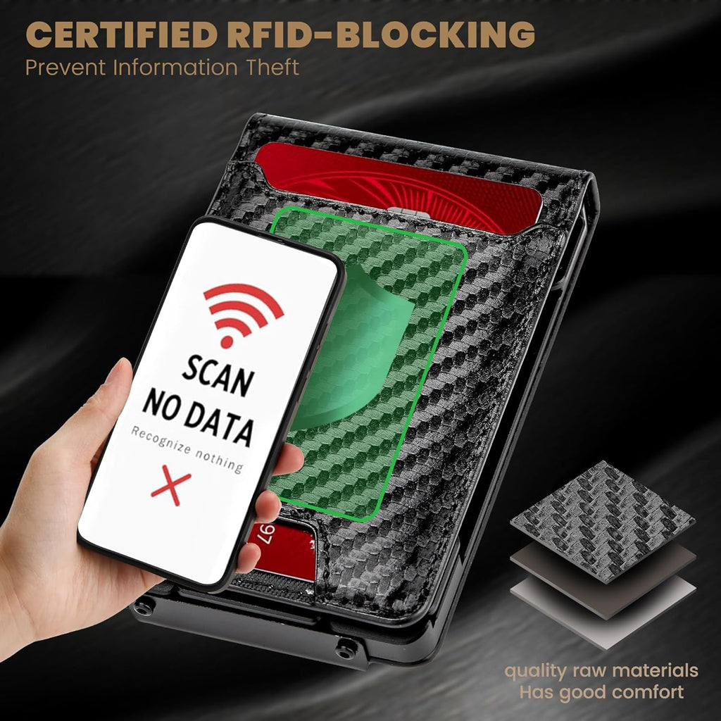 Wallet for Men Newly Upgraded Magnetic Minimalist Slim Men’s Wallet, RFID Blocking Mens Wallet with Money Clip & ID Window, Metal Compact Wallet with Nice Gift Box (Carbon Fiber)