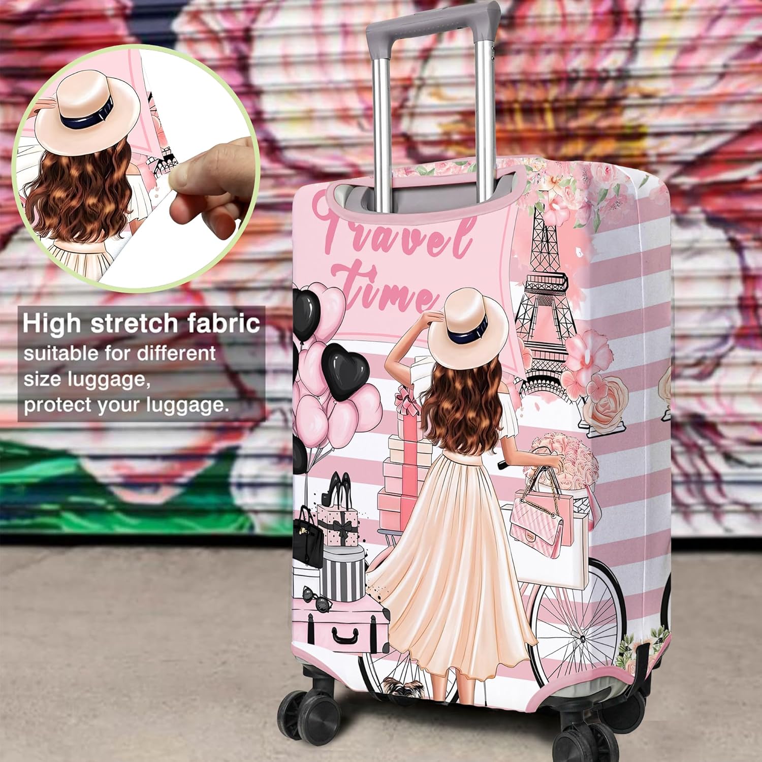 Travel Luggage Cover Suitcase Protector Fits 18-32 Inch Wheel Covers PatternedTravel Related Items Flower Luggage Protector Elastic S