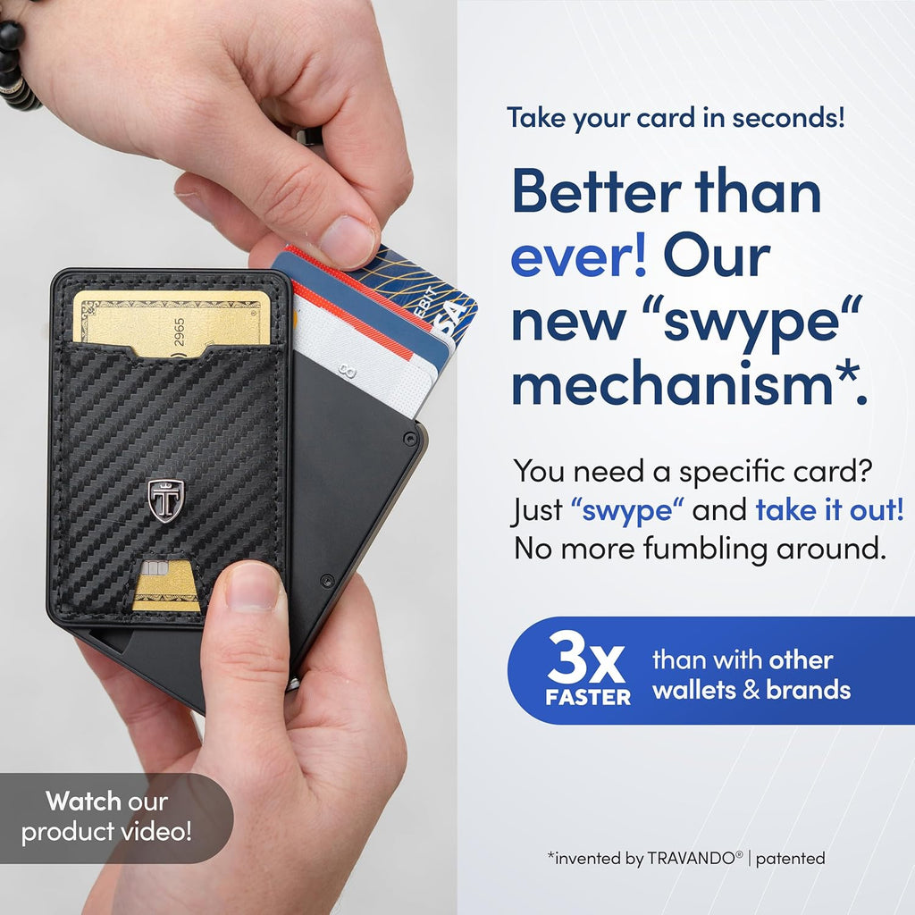 TRAVANDO Swype Slim Wallet for Men Metal RFID Blocking Mens Wallet Card Case (XL Carbon)