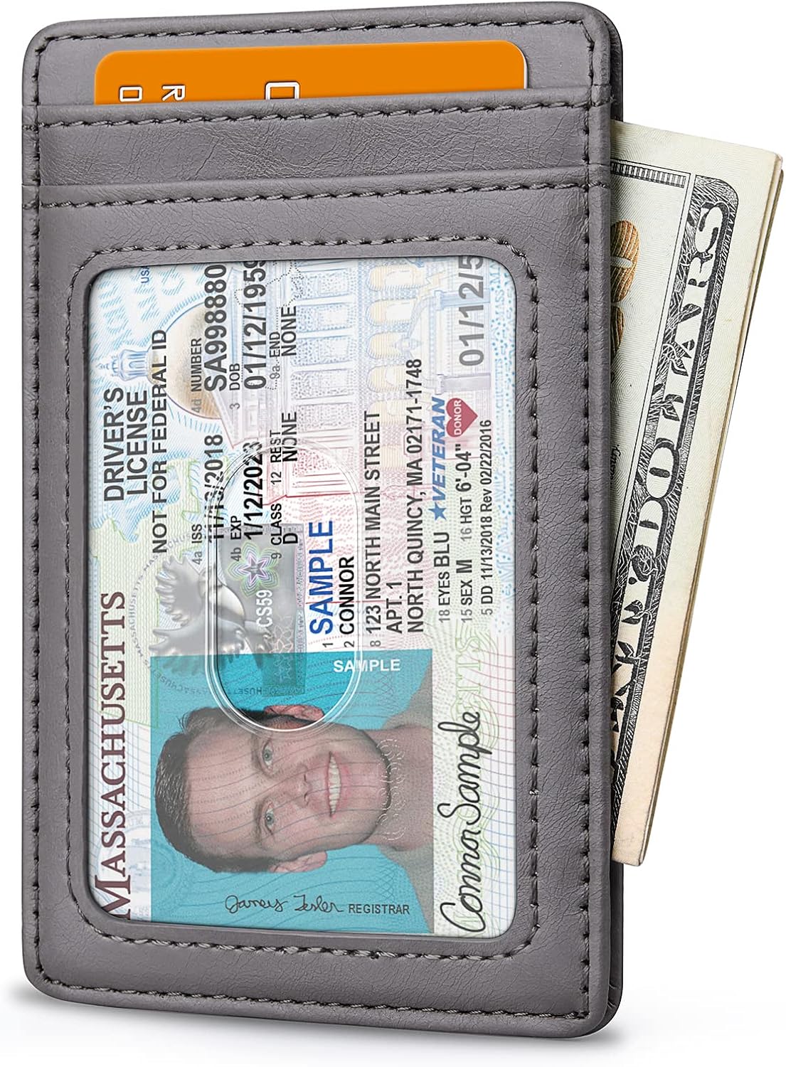 Buffway Mens Slim Wallet, Minimalist Thin Front Pocket Leather Credit Card Holder with RFID Blocking for Work Travel