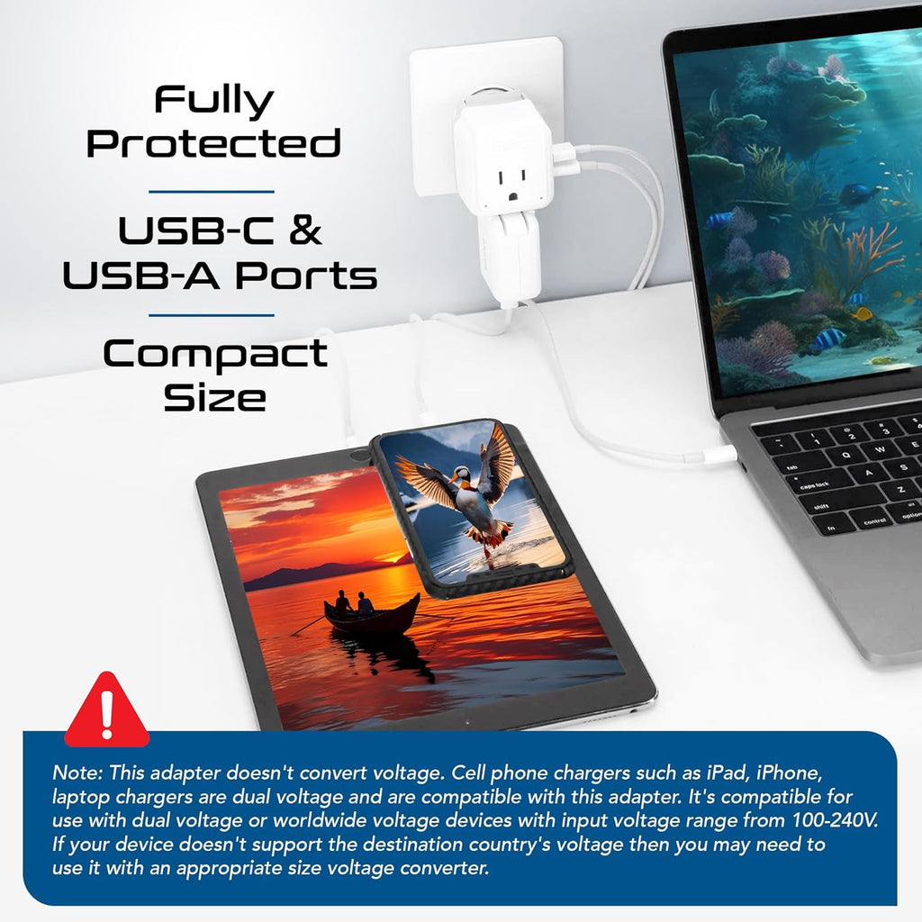 Ceptics Israel, Jordan Power Plug Adapter Travel, 20W PD & QC, Safe Dual USB & USB-C 3.1A -2 USA Socket - Use in Jerusalem, Palestine, UAE - Includes Type H, Type C, Type G Swadapt Attachments