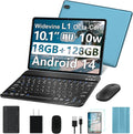 2025 Android Tablet 10.1 Inch Android 14 Tablets with 128GB ROM+18GB RAM (4+14 Virtual), 1TB Expand 2 in 1 10.1 Tablet with Keyboard, Powerful Octa-Core, WiFi 6, Blue