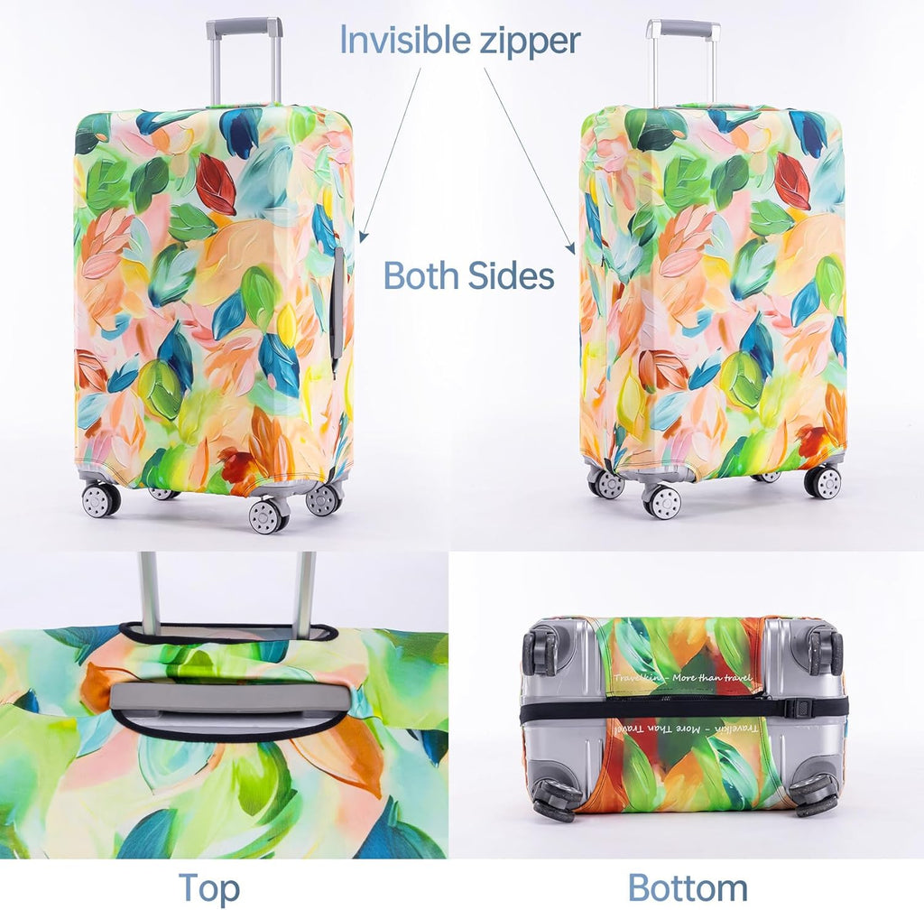 Travelkin Luggage Covers For Suitcase Tsa Approved,Suitcase Cover Protector Fit 18-32 Inch Luggage (Coloured Leaves, S)