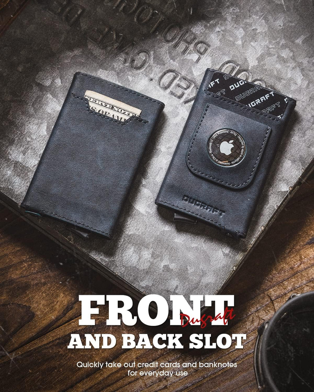 DUGRAFT Pop Up Wallet with AirTag Holder, RFID Blocking Air Tag Wallet with Money Clip Smart Credit Card Holder Wallet for Men(AirTag Not Included)