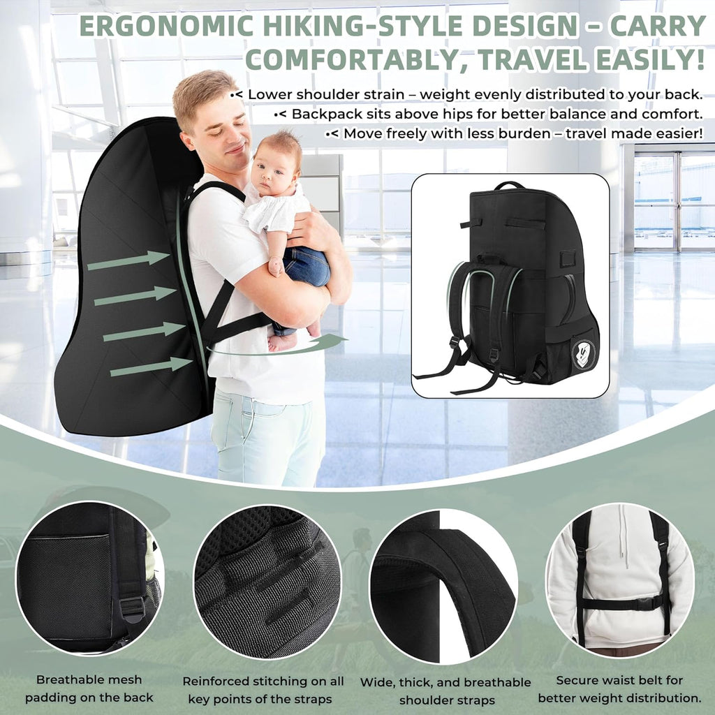 Padded Car Seat Travel Bag for Airplane – Waterproof Heavy Duty Carseat Backpack for Airport – Fits Infant, Convertible & Booster Seats – Airline Approved Travel Car Seat Cover