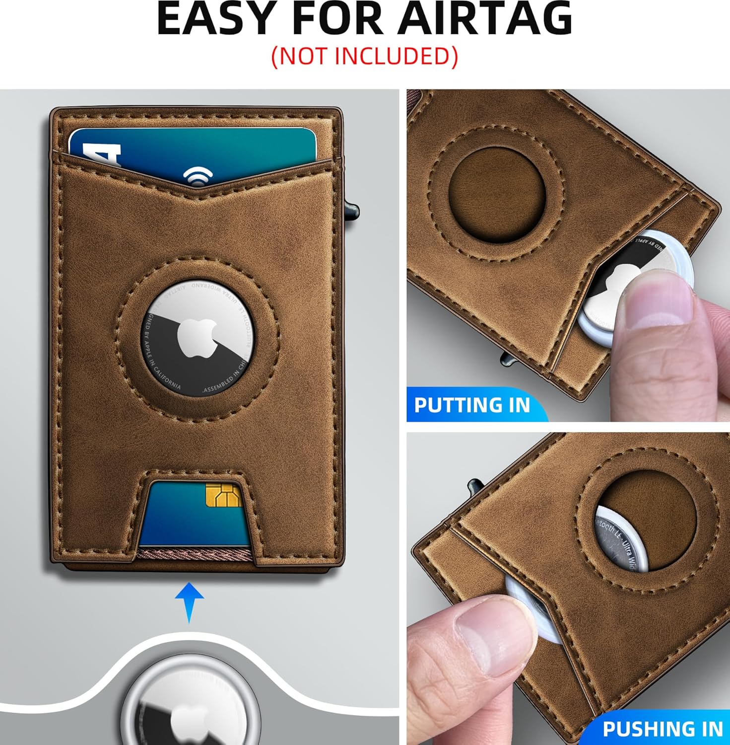 Airtag Wallet for Men,with Money Clip Gift Boxed,Slim Front Pocket Wallet RFID Blocking Metal Case Smart Pop-up Credit Card Holder in Magnetic Leather Flip