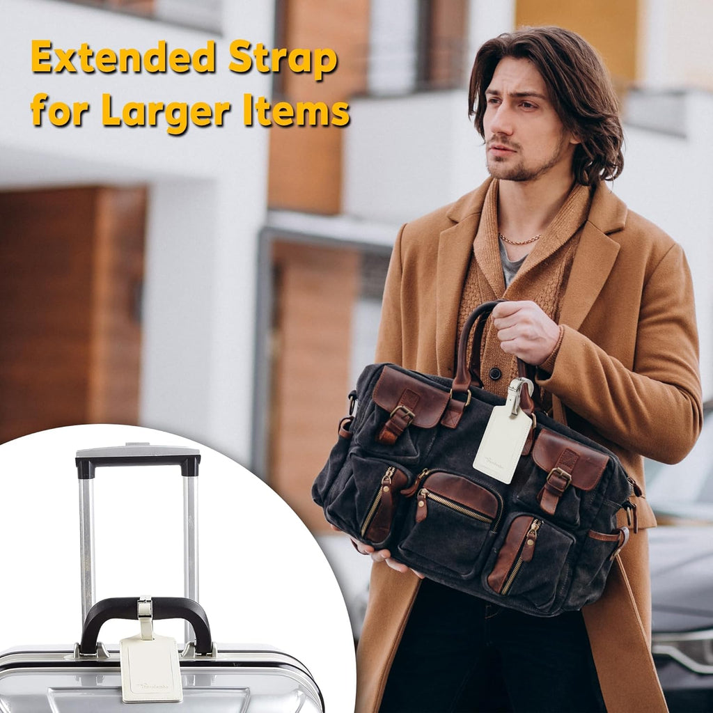 Travelambo Luggage Tags for Suitcases PU Leather Travel Tags Bag Tags Privacy Protection Travel Essentials